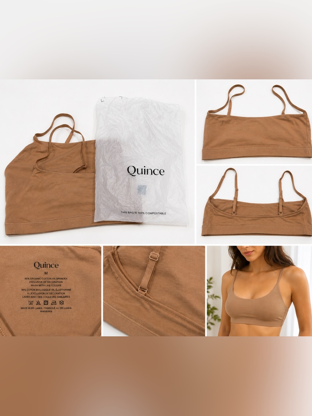NWT Quince Organic Cotton Bralette Tan Nude Adjustable Straps Size Medium (2)